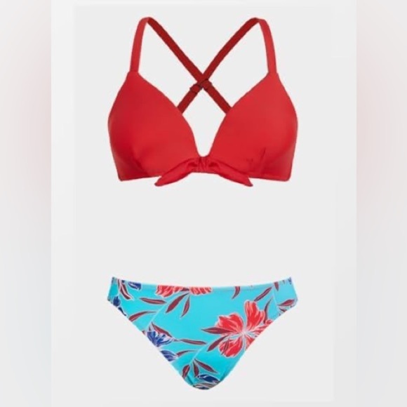 Women's Bikini Swimsuit Floral Print Wide Straps Knotted Bathing Suit NWT SizeXL - Picture 2 of 3